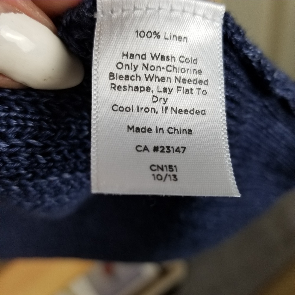 Talbots Blue Open Front Long Sleeve Linen Sweater - Picture 4 of 6
